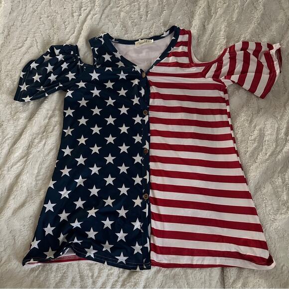 Spadehill Size S Cold Shoulder Button Down Top Stretch Stars Stripes America USA - Picture 10 of 13